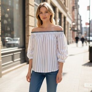Blushing Heart Striped Off Shoulder Top
New